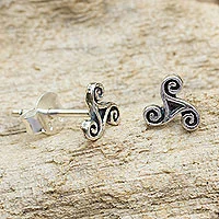 Sterling silver stud earrings, 'Celtic Spiral'