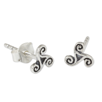 Sterling silver stud earrings, 'Celtic Spiral' - Celtic Inspired Artisan Crafted Silver Spiral Stud Earrings
