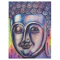 'Thailand's Peacefulness' - Thailand Buddha Portrait in Blue and Violet