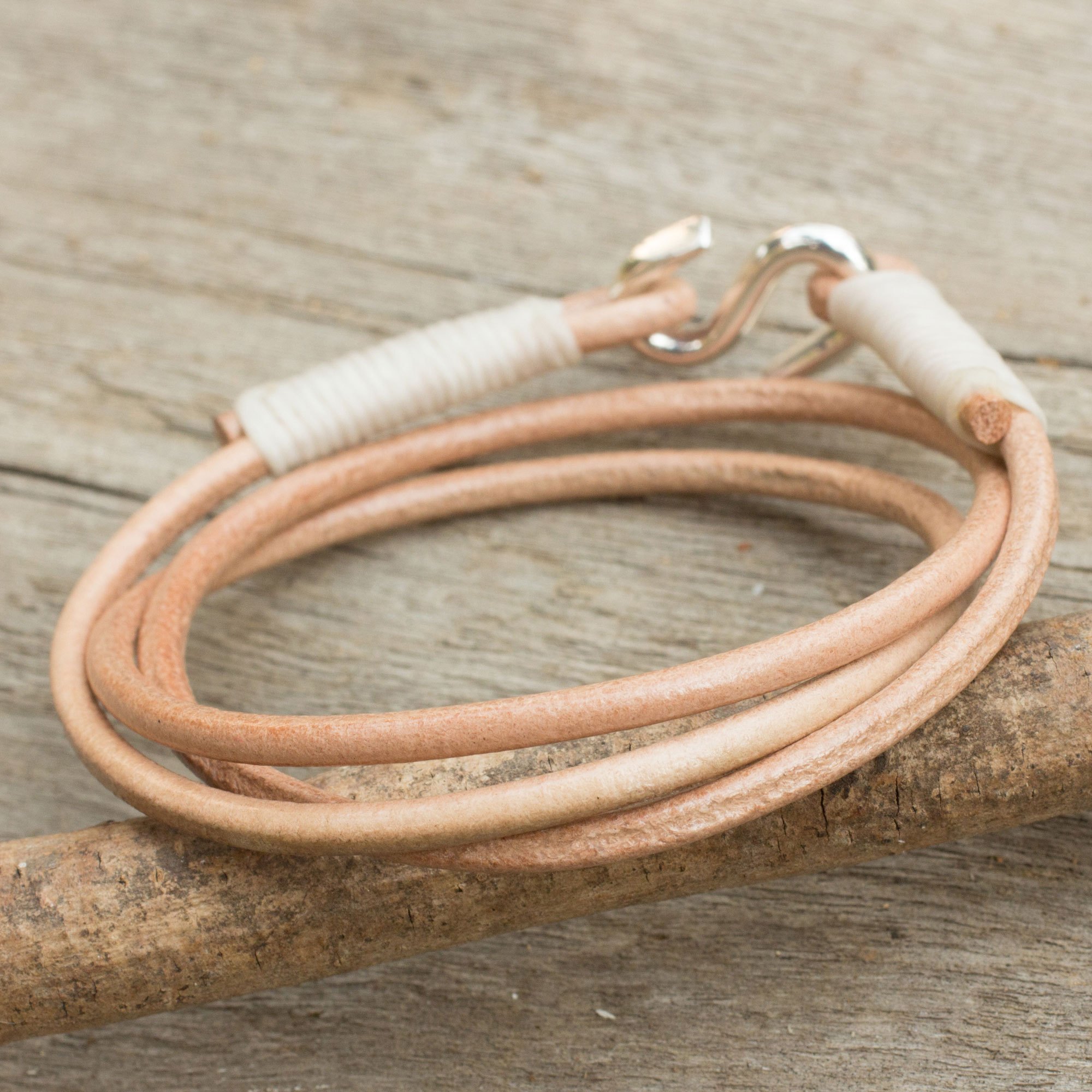 Modern Tan Leather Wrap Bracelet from Thailand Slender Fawn NOVICA