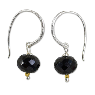 Onyx on Sterling Silver Hook Earrings with 24k Gold Beads