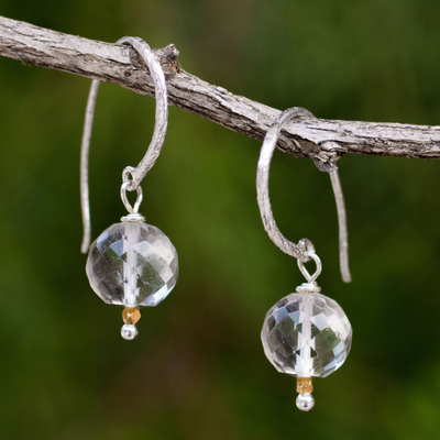 Quartz and 24k Gold Beads on  Sterling Silver Hook Earrings