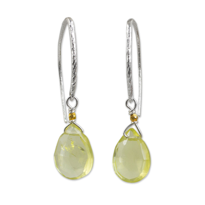 Gold accent quartz dangle earrings, 'Effortless Glam' - Gold Accent Lemon Quartz Dangle Earrings