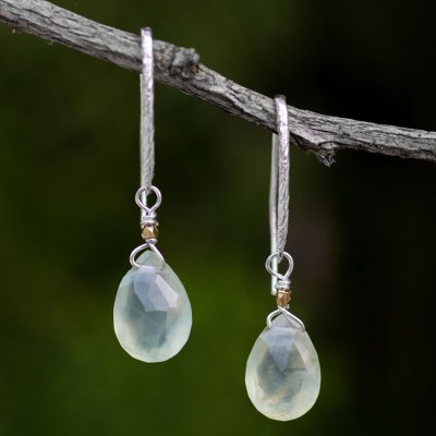 Gold accent prehnite dangle earrings, 'Effortless Glam' - Artisan Crafted Prehnite Gold Accent Earrings