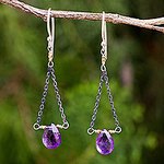 Amethyst Dangle Earrings with Contrasting Finishes, 'Justice'