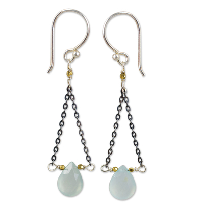 Blue chalcedony dangle earrings, 'Justice' - Handmade Dangle Earrings with Blue Chalcedony