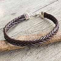 Braided leather bracelet, 'Assertive in Brown'