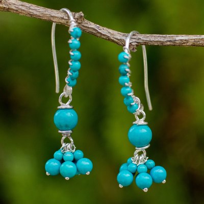 Calcite beaded dangle earrings, 'Celestial Dancer' - Thai Handcrafted Calcite and Sterling Silver Earrings