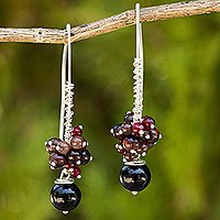 Multi-gemstone cluster earrings, 'Casual Enchantment' - Thai Multi-Gemstone Silver Artisan Crafted Cluster Earrings