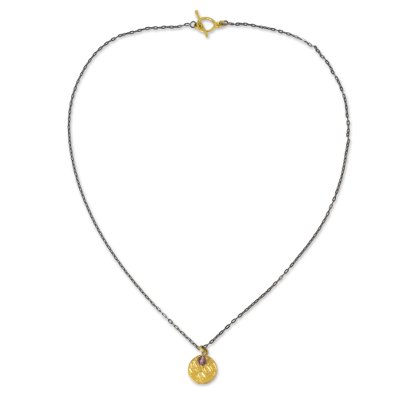 Gold plated amethyst pendant necklace, 'Lilac Harvest Moon' - Gold Plated and Amethyst Pendant Necklace on Sterling Chain