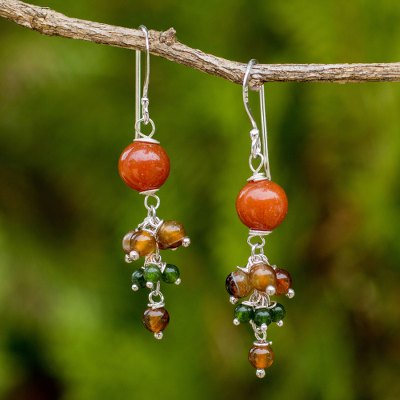 Agate and quartz dangle earrings, 'Jingle' - Thai Handcrafted Sterling Silver and Gemstone Earrings