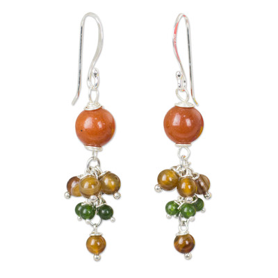 Agate and quartz dangle earrings, 'Jingle' - Thai Handcrafted Sterling Silver and Gemstone Earrings