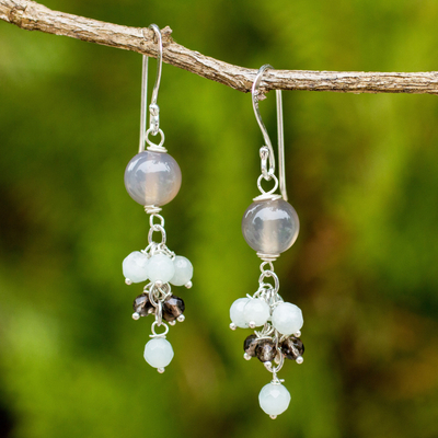 Amazonite and smoky quartz dangle earrings, 'Jingle' - Chalcedony Gemstone Earrings with Amazonite and Smoky Quartz