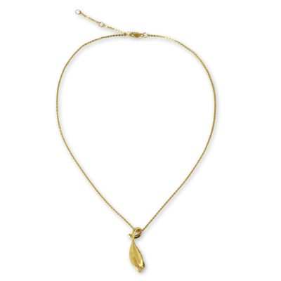 Gold vermeil pendant necklace, 'Solitary Leaf' - Thai Gold Vermeil Artisan Crafted Leaf Theme Necklace
