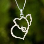 Sterling silver heart necklace, 'Elephant Heart' - Thailand Handcrafted Sterling Silver Elephant Necklace