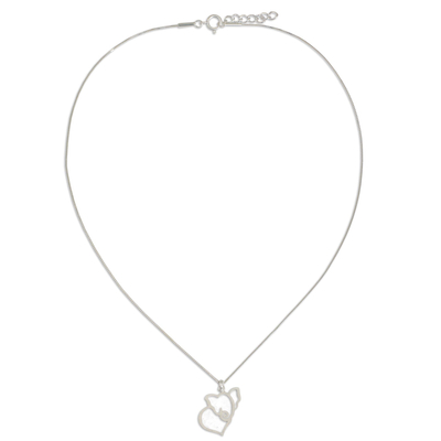 Sterling silver heart necklace, 'Elephant Heart' - Thailand Handcrafted Sterling Silver Elephant Necklace