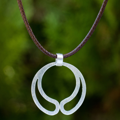 Sterling silver pendant necklace, 'Moon Embrace' - Thai Artisan Crafted Brushed Silver Pendant Necklace