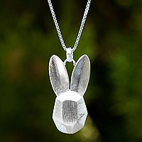 Sterling silver pendant necklace, 'Origami Bunny'