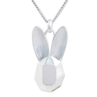 Sterling silver pendant necklace, 'Origami Bunny' - Bunny Rabbit Thailand Handcrafted Silver Pendant Necklace