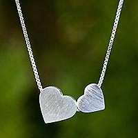 Original Brushed Silver Heart Necklace from Thailand,'A Couple's Heart'