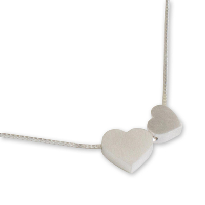 Collar corazón de plata de ley - Collar de corazón de plata cepillada original de Tailandia