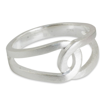 Sterling silver band ring, 'Eternity Knot' - Modern Thai Artisan Crafted Brushed Silver Ring