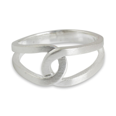 Sterling silver band ring, 'Eternity Knot' - Modern Thai Artisan Crafted Brushed Silver Ring