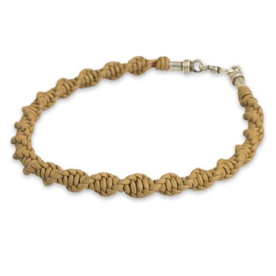 Men's leather bracelet 'Helix Weave in Tan' - Helix Macrame Bracelet Crafted with Tan Leather for Men