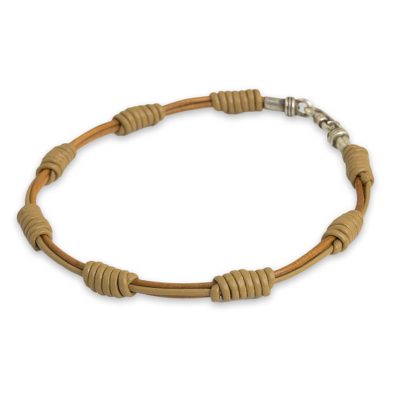 Men's leather cord bracelet, 'Simple Harmony' - Hand Crafted Tan Leather Cord Men's Bracelet