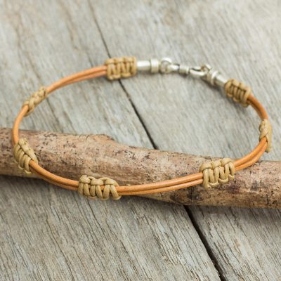 Men's leather bracelet, 'Staccato in Tan' - Men's Artisan Crafted Tan Leather Cord Bracelet