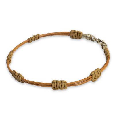 Men's leather bracelet, 'Staccato in Tan' - Men's Artisan Crafted Tan Leather Cord Bracelet