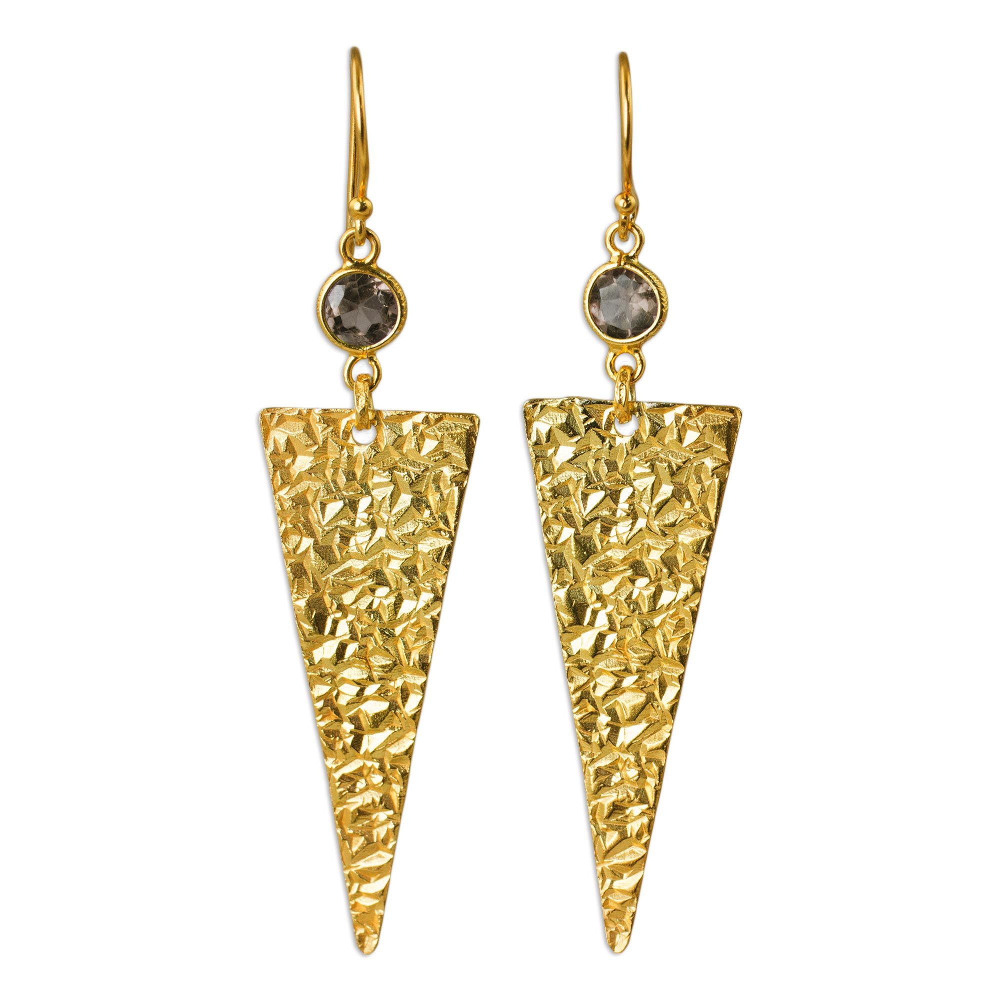Textured Gold Vermeil and Smoky Quartz Dangle Earrings Audacious NOVICA