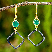 Gold vermeil dangle earrings, 'Sense of Precision' - Gold Vermeil Earrings with Chalcedony and Sterling Silver