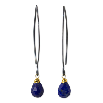 Sterling Silver and Gold Accent Earrings with Lapis Lazuli