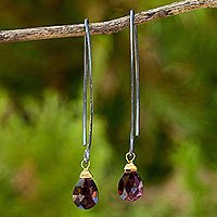 Garnet dangle earrings, 'Sublime Sparkle' - Silver and Garnet Earrings with Gold Vermeil