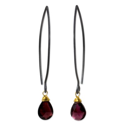 Garnet dangle earrings, 'Sublime Sparkle' - Silver and Garnet Earrings with Gold Vermeil