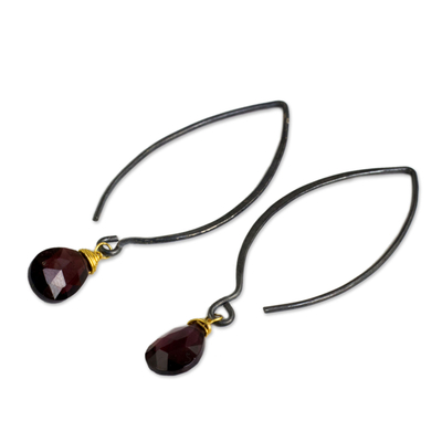 Garnet dangle earrings, 'Sublime Sparkle' - Silver and Garnet Earrings with Gold Vermeil
