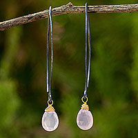 Chalcedony dangle earrings, 'Sublime Pink Sparkle'