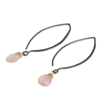 Chalcedony dangle earrings, 'Sublime Pink Sparkle' - Gold Vermeil Accent Pink Chalcedony Earrings with Silver