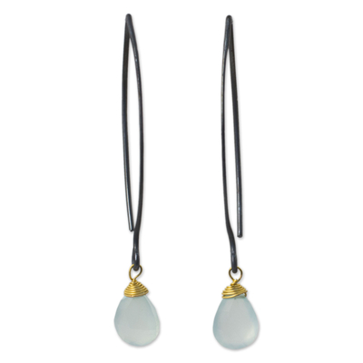Chalcedony dangle earrings, 'Sublime Blue Sparkle' - Earrings Chalcedony Gold Vermeil Accent Earrings with Silver