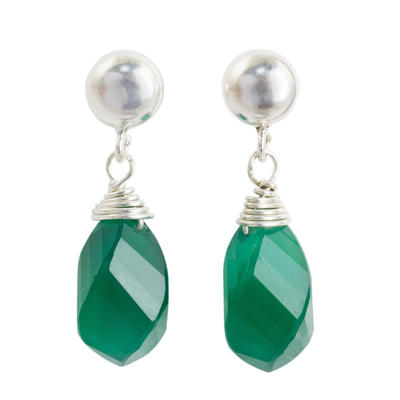Green Chalcedony Briolette Earrings with Sterling Silver