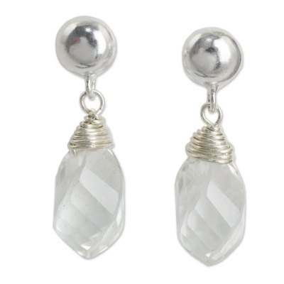 Quartz dangle earrings, 'From Chiang Mai with Love' - Clear Quartz and Sterling Silver Post Earrings