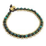 Serpentine anklet, 'Tinkling Bells' - Hand Crocheted Serpentine Anklet with Brass Beads and Bells