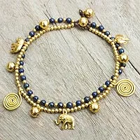 Lapislazuli-Fußkettchen, „Elephant Bells“ – Glöckchen-Fußkettchen mit Messinganhängern und Lapislazuli