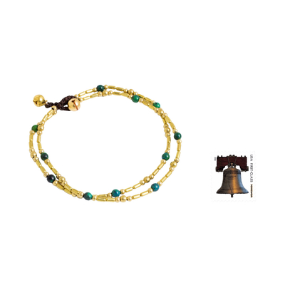 Serpentine anklet, 'Golden Bell' - Brass and Serpentine Thai Handcrafted Anklet