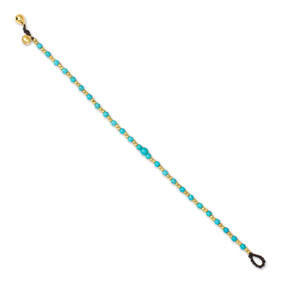 Calcite anklet, 'Cheerful Walk' - Blue Calcite and Brass Single Strand Anklet