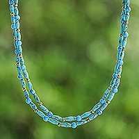 Collar con cuentas de calcita y turquesa, 'Exotic Blue Allure' - Collar tailandés con cuentas hecho a mano con cierre de plata