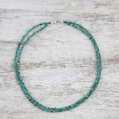 Calcite and turquoise beaded necklace, Exotic Blue Allure