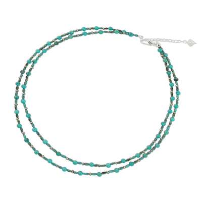 Halskette aus Calcit- und Türkisperlen - Handgefertigte thailändische Perlenkette mit Silberverschluss