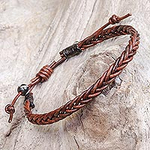 Cinnamon Brown Leather Braided Bracelet from Thailand, 'Cinnamon Braid'
